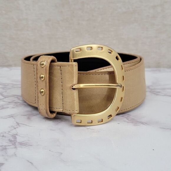 Sharon Burch Vintage Wide Gold Belt and Oversized Buckle Vintage 80s - Picture 1 of 10